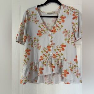 Liberty Love Floral Button-Down Blouse - White and Orange